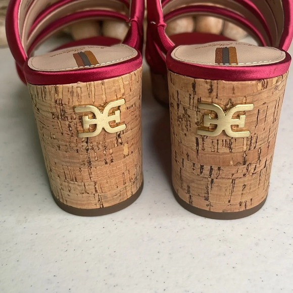Sam Edelman Womens Fuchsia Satin Strappy Open Toe Cork Wedge Sandals Sz 8 M NIB - Picture 9 of 9